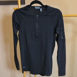 Athleta Black Long Sleeve Athletic Top with Quarter Zip & Logo Accent
